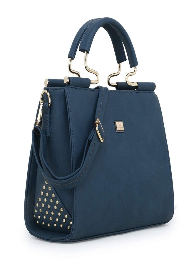 EVEDA PU Synthetic Leather Stylish Fancy Top Handle Daytrip Crossbody Handheld Handbag For Women (Blue) - Image 1